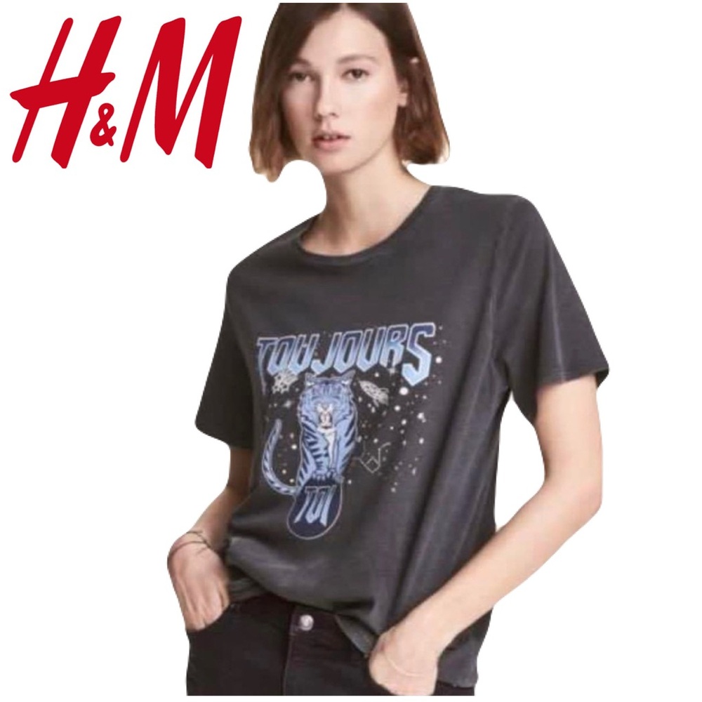 H&M Women's Size Medium Tou Jours Toi "Always You" Tiger Graphic Shirt